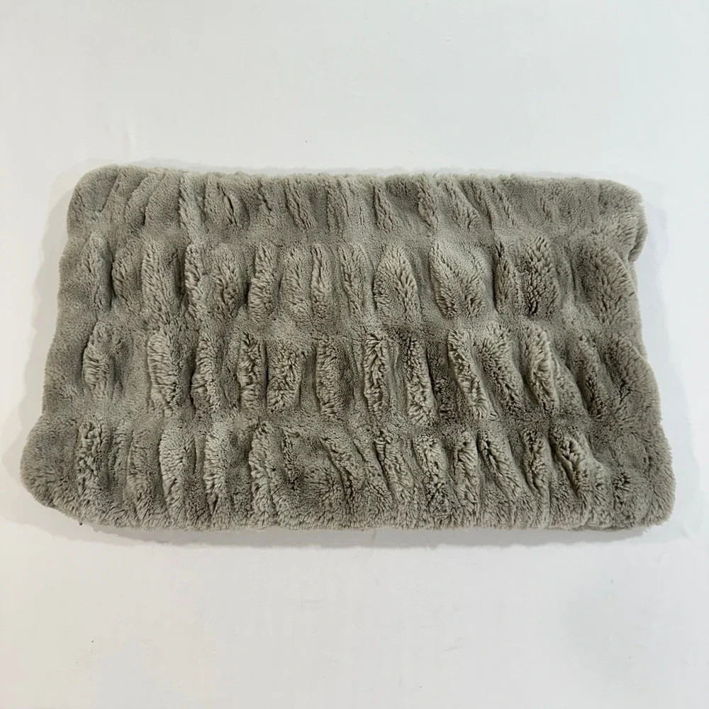 Pottery Barn Ruched Faux Fur Lumbar Pillow Covers Set of 2 Gray 16x26 Soft Plush